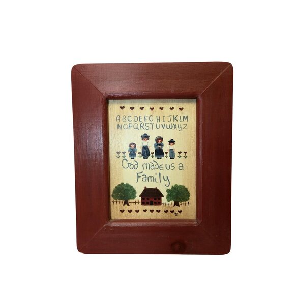 Folk Art Wall Hanging “God Made Us a Family” Religious gift wood Frame Decor - Picture 2 of 10